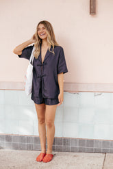 Aaliyah Chambray Tie Front Top - Dark Wash