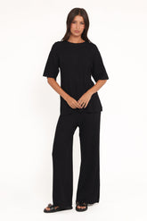 Alix Ribbed Knit Set - Black