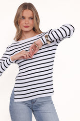 Alvina Knit Top - White Black Stripe