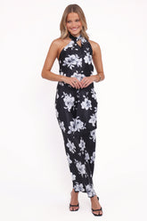 Freida Halter Midi Dress - Black Floral