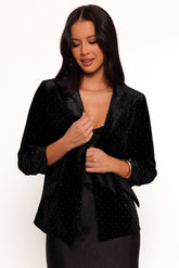 Inka All over Rhinestone Velvet Blazer - Black