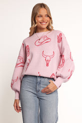 Jax Western Knit Sweater - Pink