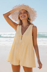 Kallie Tie Front Romper - Butter Yellow