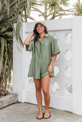 Kiya Drop Waist Romper - Palm Green
