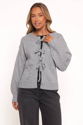 Neri Bow Tie Front Cardigan - Grey