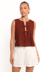 Nika Pleated Top - Chocolate Brown