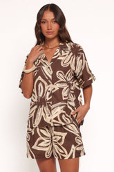 Pacifica Button Up Shirt - Chocolate Floral