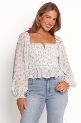 Paloma Long Sleeve Top - Blue Floral