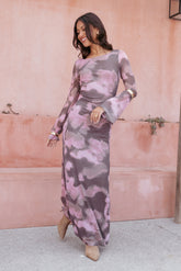 Pandora Long Sleeve Maxi Dress - Pink/Brown Print