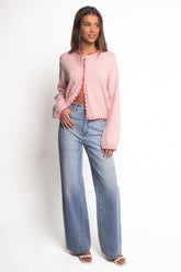 Payton Scallop Cardigan - Pink Red