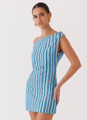 Saona Off Shoulder Mini Dress - Blue Stripe