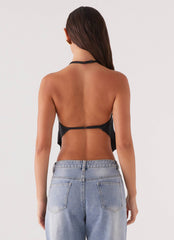 Rexi Halter Denim Top - Washed Black