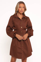 Phoenix Long Sleeve Mini Dress - Brown Denim