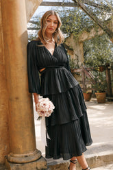 PIppa Long SLeeve Midi Dress - Black