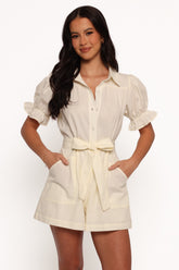Riley Waist Tie Romper - Cream