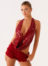 Rio Dreams Cowl Neck Halter Top - Red