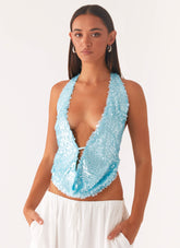 Rio Dreams Cowl Neck Halter Top - Turquoise