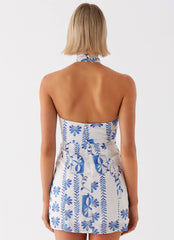 Sabine Linen Mini Dress - Floral Wave