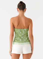 Sea Garden Beaded Strapless Top - Green