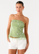Sea Garden Beaded Strapless Top - Green