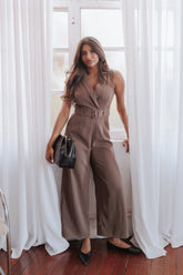 Sienna Belted Jumpsuit - Khaki Brown