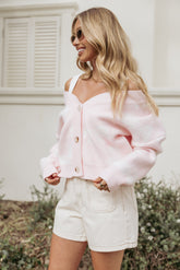 Wrenn Bow Knit Cardigan - Soft Pink