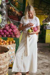 Xander Tie Waist Midi Skirt - Oatmeal
