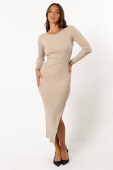 Ainsley Long Sleeve Midi Dress - Nude