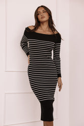 Baxtor Off the Shoulder Midi Dress - White/Black