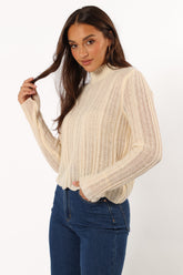Wynford Scallop Edge Knit Sweater - Cream