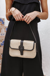 Dovie Straw Shoulder Bag - Natural/Black