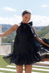 Sophia Bow Mini Dress - Black