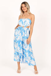 Elodie Tube Belted Jumpsuit - Blue/White