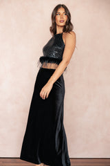 Suri Velvet Maxi Skirt - Black