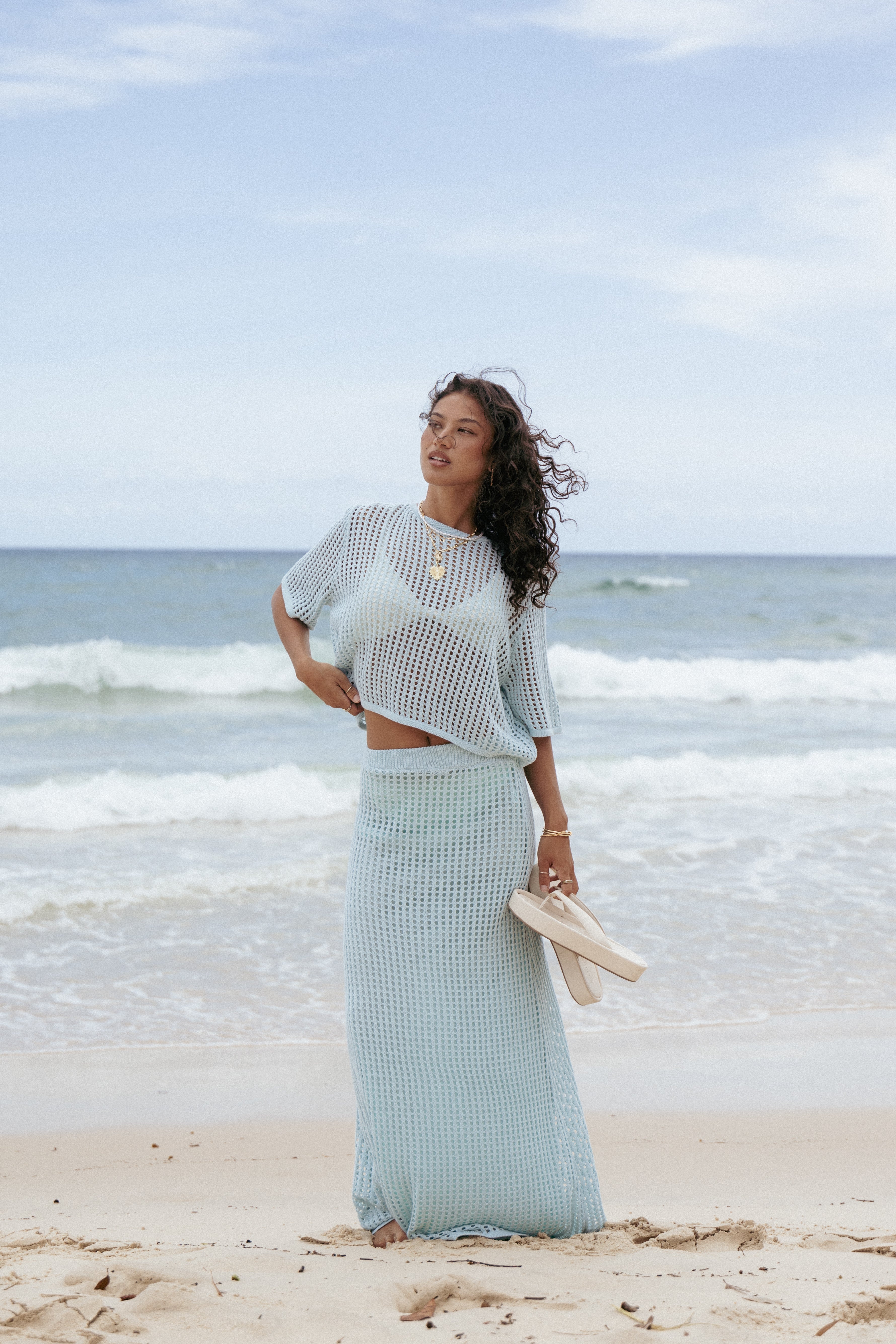 Kinnie Knit Skirt Set - Light Blue