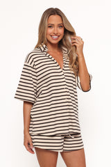 Alden Cotton Knit Set - Beige Black Stripe