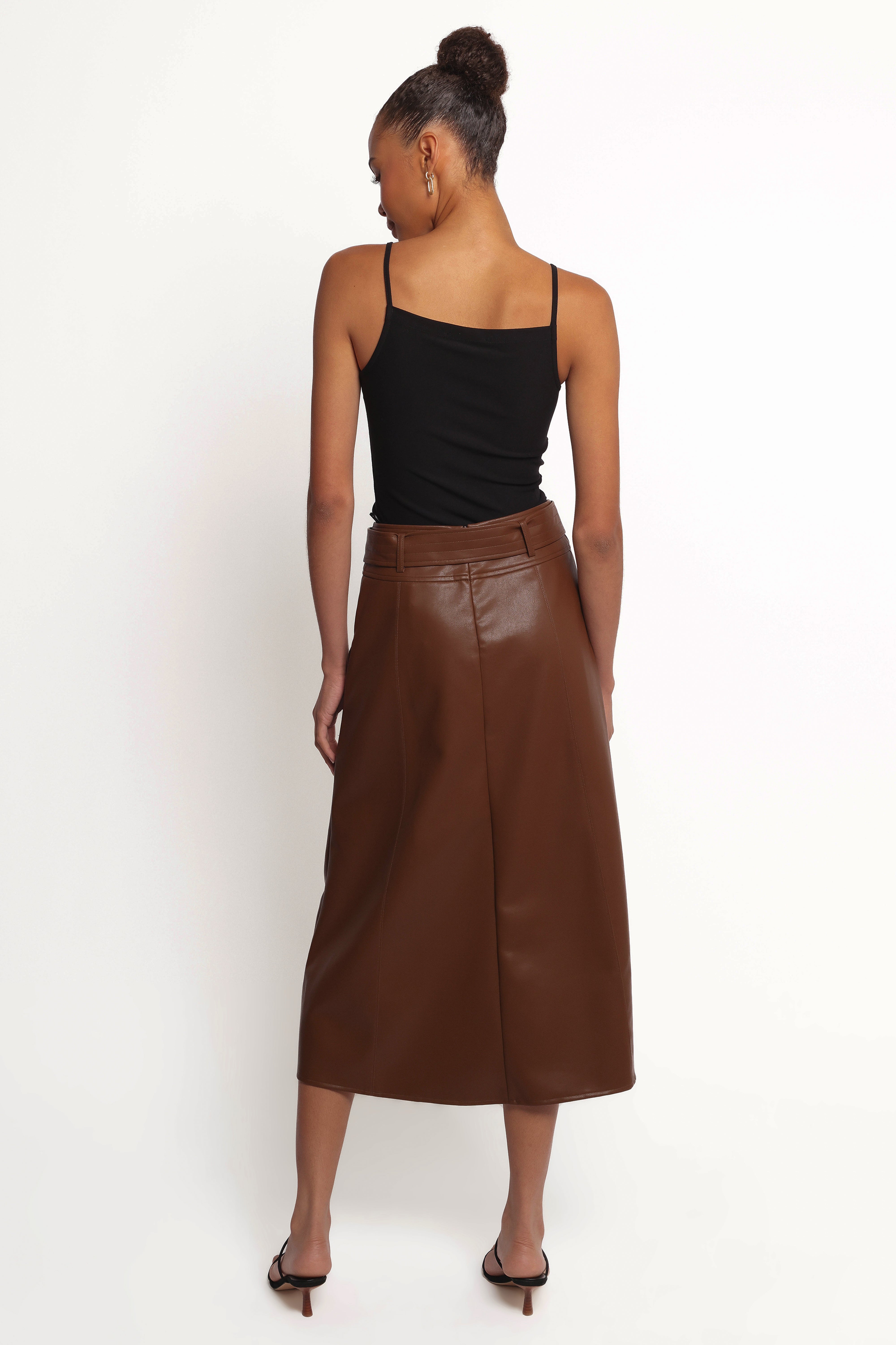 Adaline Faux Leather Midi Skirt - Brown