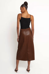 Adaline Faux Leather Midi Skirt - Brown
