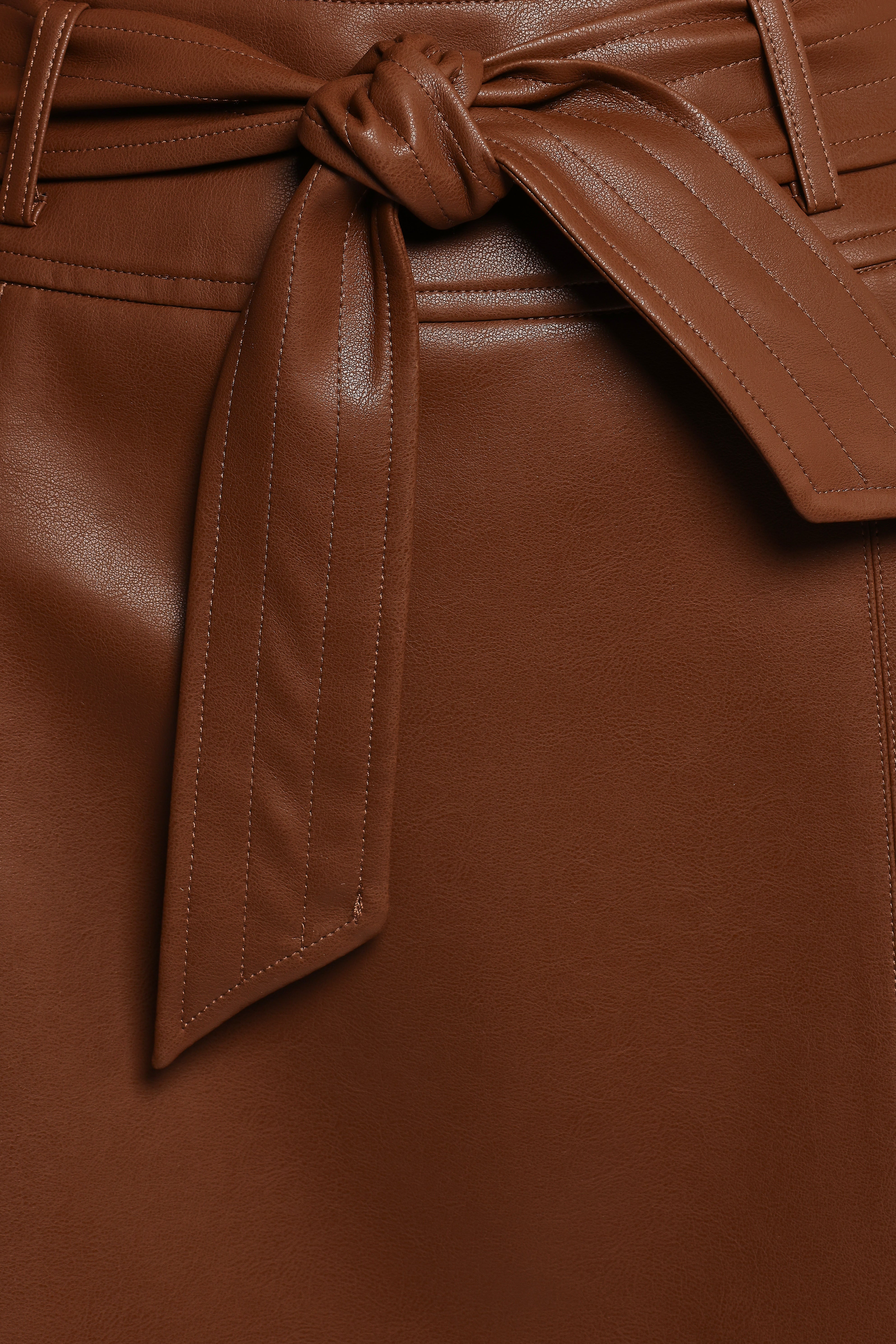 Adaline Faux Leather Midi Skirt - Brown