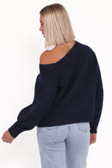 Ailis Off Shoulder Sweater - Navy