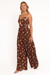 Alice Wide Leg Jumpsuit - Brown Floral