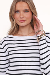 Alvina Knit Top - White Black Stripe