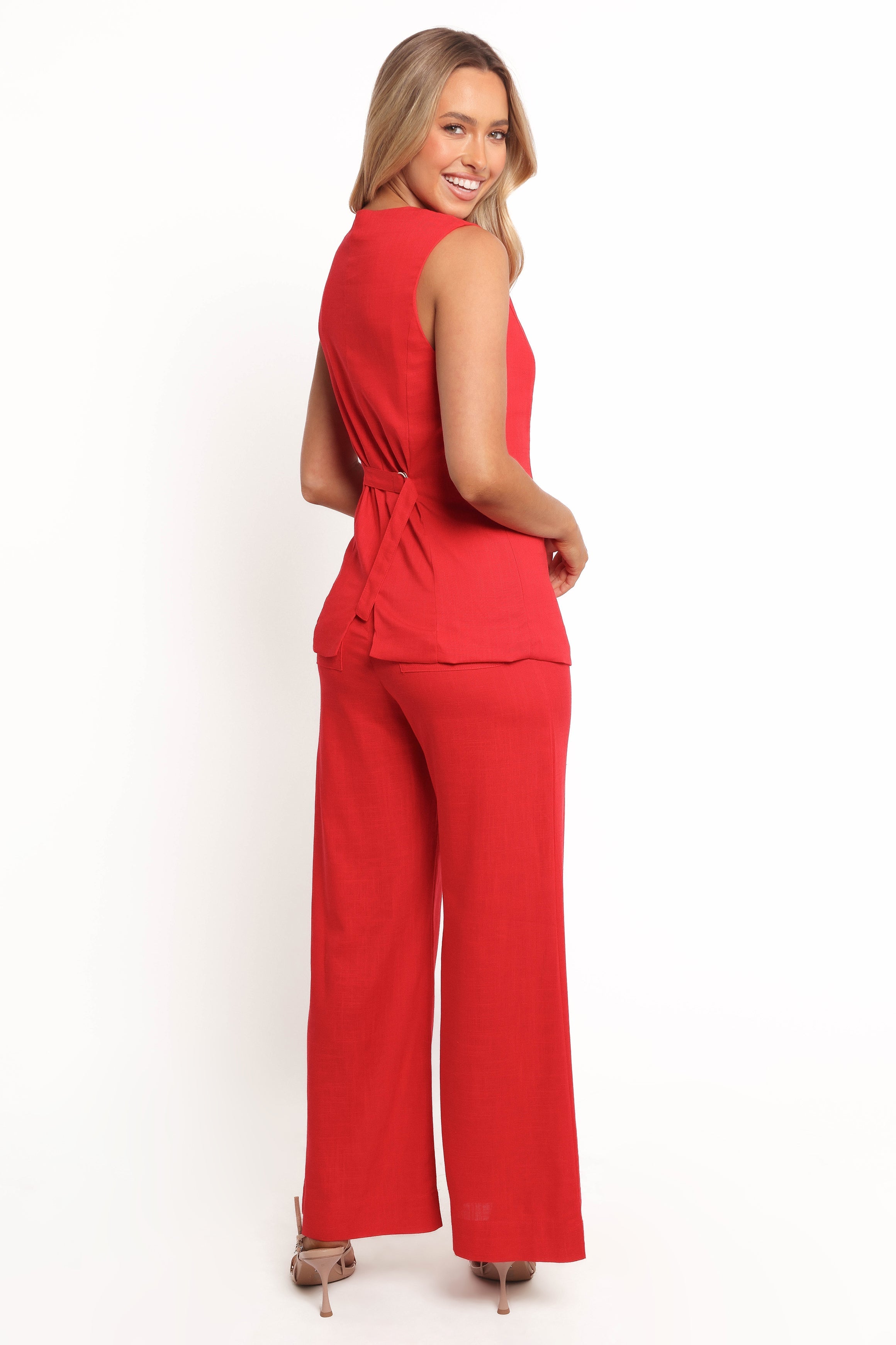 Amia Linen Blend Pants - Red
