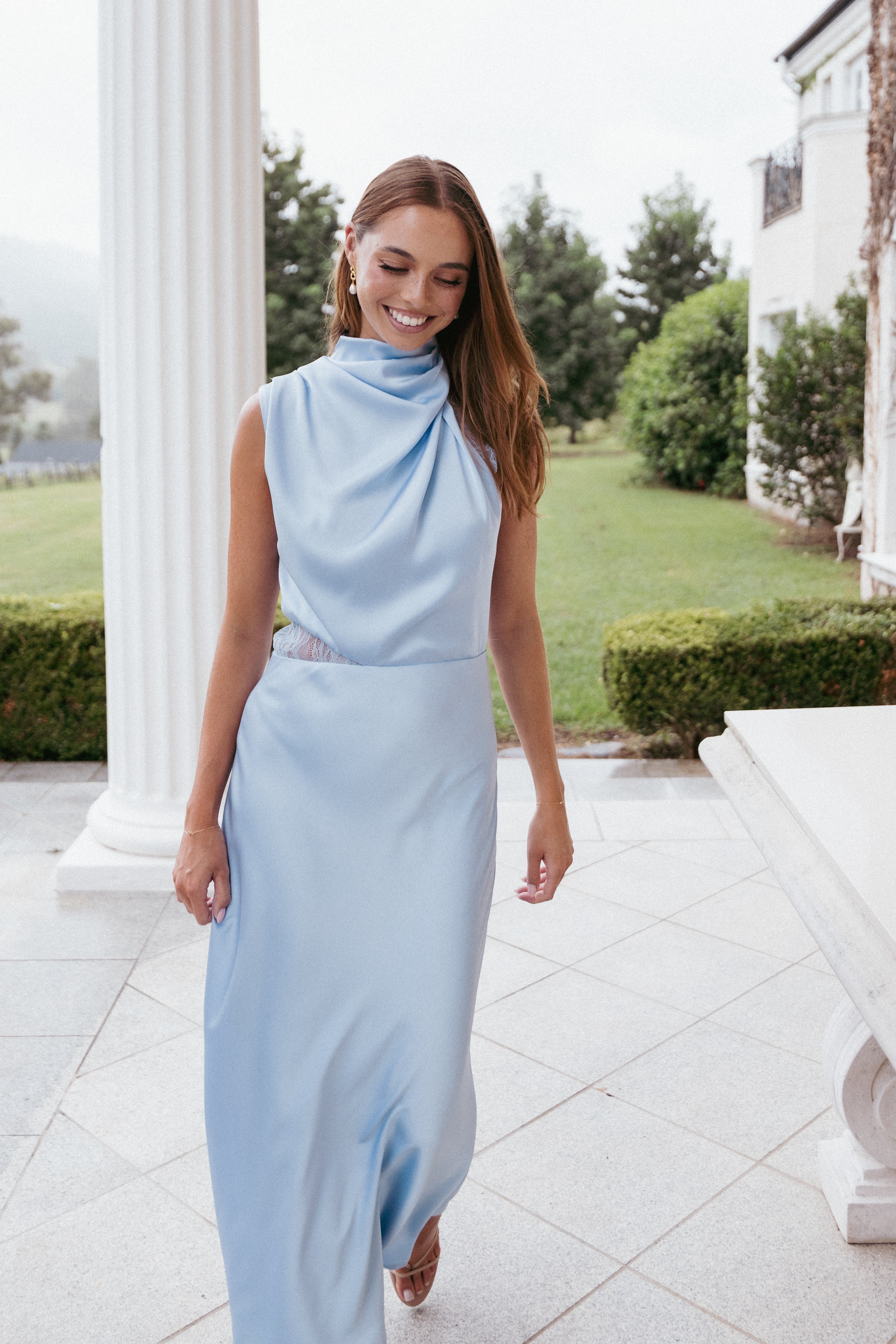 Anabelle Halter Neck Lace Maxi Dress - Baby Blue