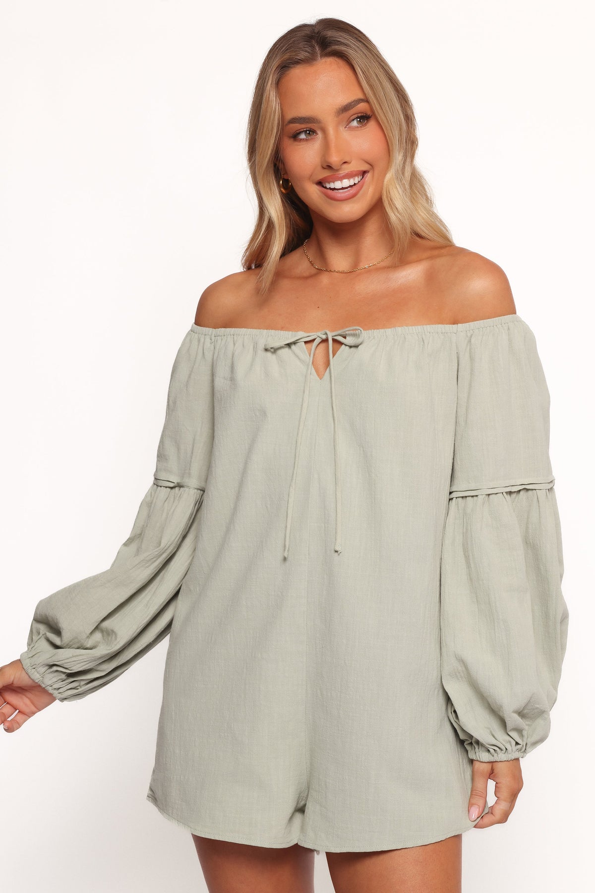 Anette Long Sleeve Romper - Sage