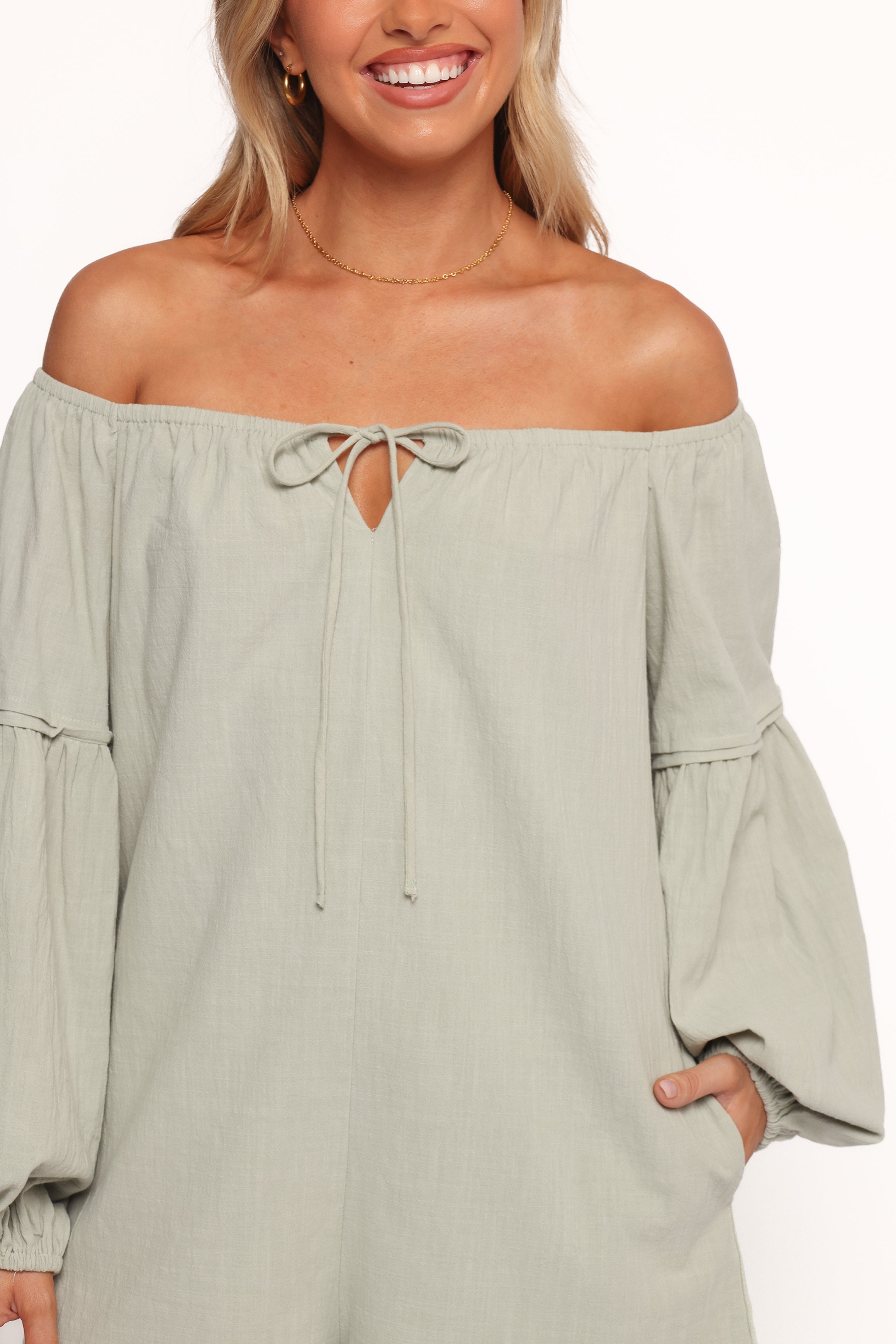 Anette Long Sleeve Romper - Sage