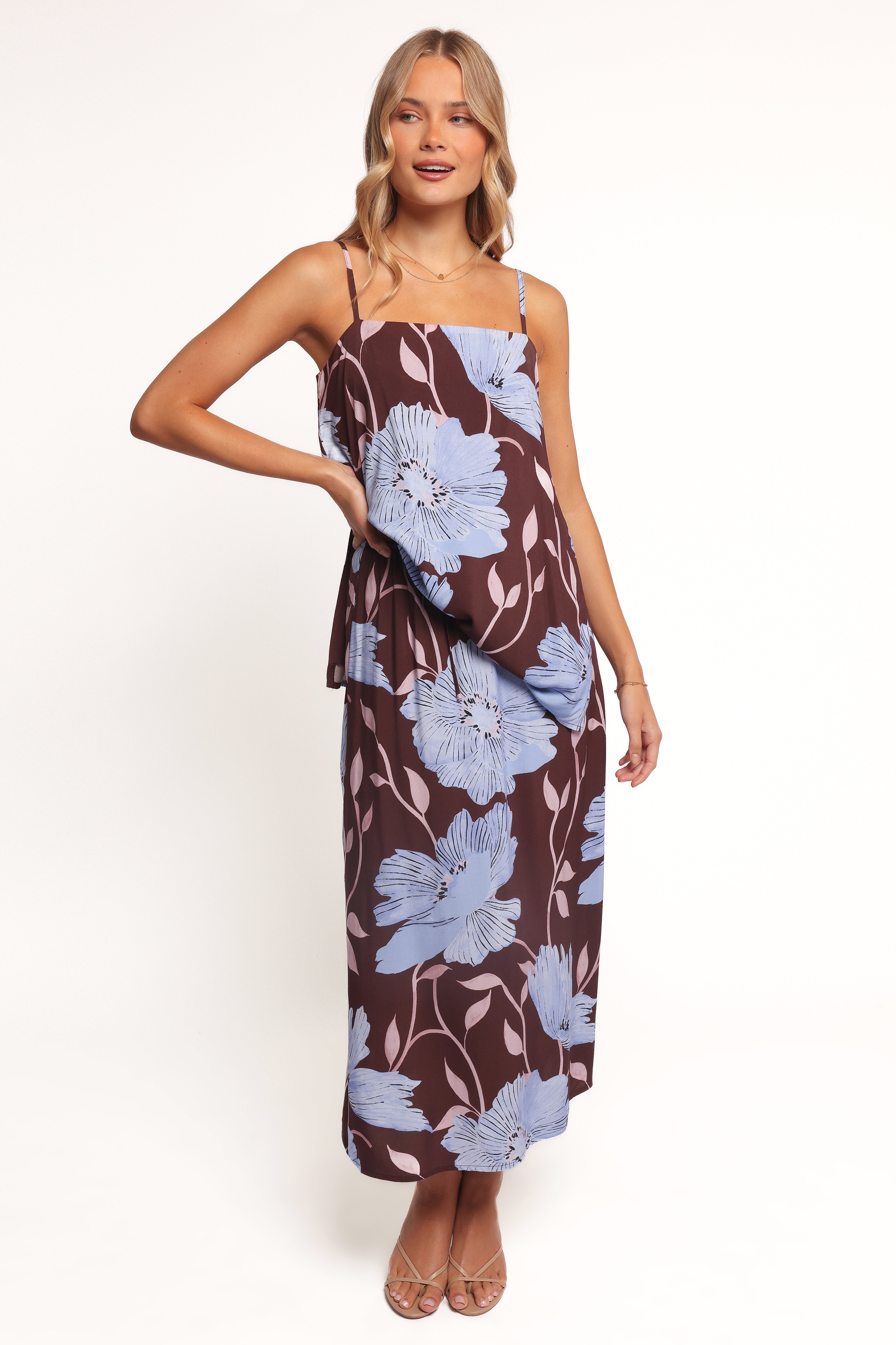 Angie Midi Skirt - Blue Poppies