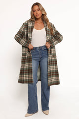 Anika Plaid Long Coat - Green/Brown