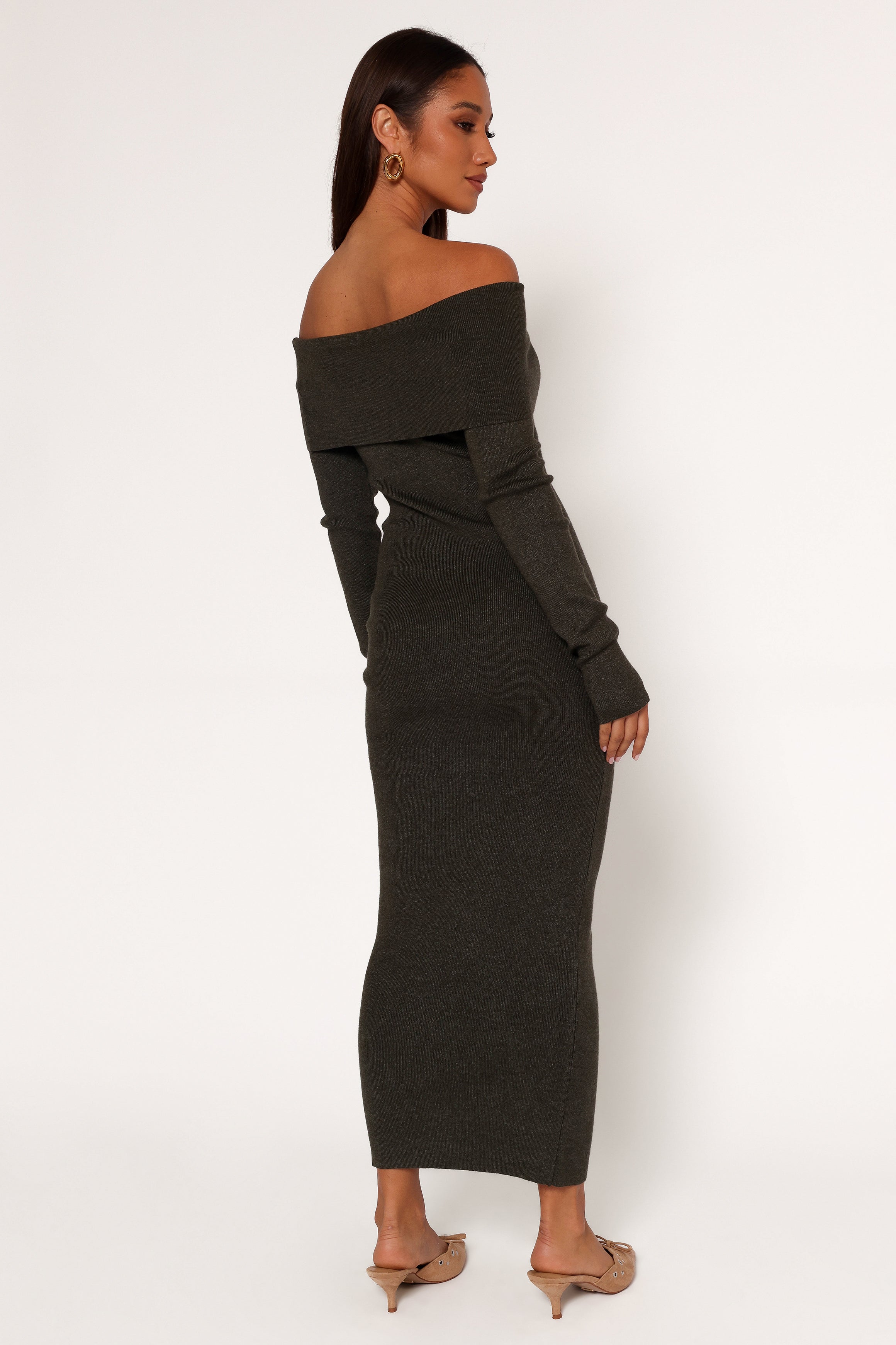 Archie Off The Shoulder Midi Dress - Olive