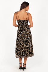Arycia Midi Dress - Black Floral